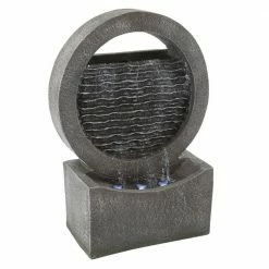Pure Garden Freestanding Round Cascading Waterfall Water Fountain with LED Lights