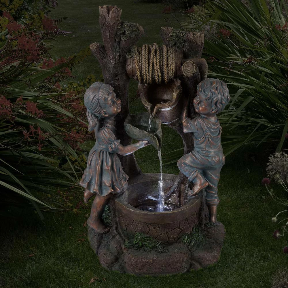 Pure Garden 2-Tier Children at the Well Cascading Water Fountain with LED Lights - Image 5