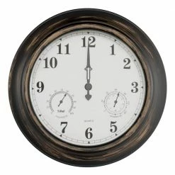 Pure Garden 18 in. Antique Bronze Thermometer and Hygrometer Indoor/Outdoor Quartz Wall Clock