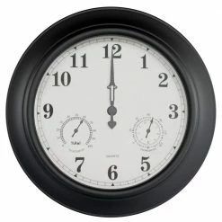 Pure Garden 18 in. Black Thermometer and Hygrometer Indoor/Outdoor Quartz Wall Clock