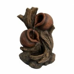 Pure Garden 9 in. Indoor Cascading Rustic Tree Trunk and Clay Pots Tabletop Water Fountain