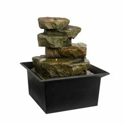 Pure Garden 8 in. Indoor Cascading Rock Formation Waterfall Tabletop Water Fountain with LED Lights