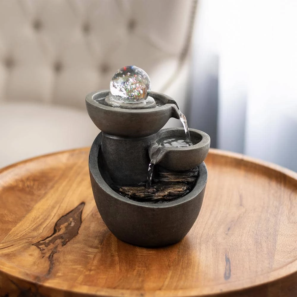 Pure Garden 8.5 in. 3-Tier Indoor Cascading Waterfall Tabletop Water Fountain with LED Lights - Image 6