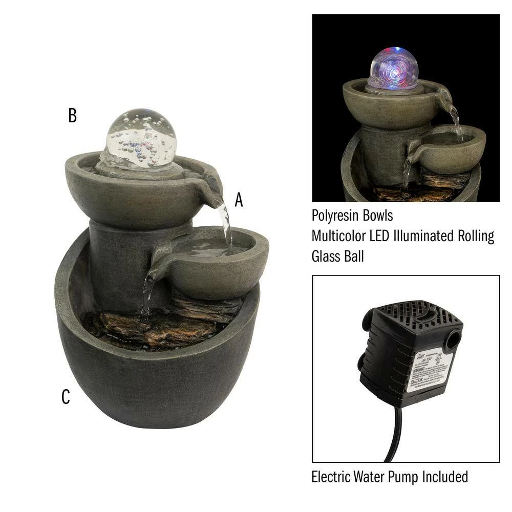 Pure Garden 8.5 in. 3-Tier Indoor Cascading Waterfall Tabletop Water Fountain with LED Lights - Image 3