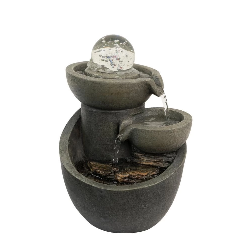 Pure Garden 8.5 in. 3-Tier Indoor Cascading Waterfall Tabletop Water Fountain with LED Lights