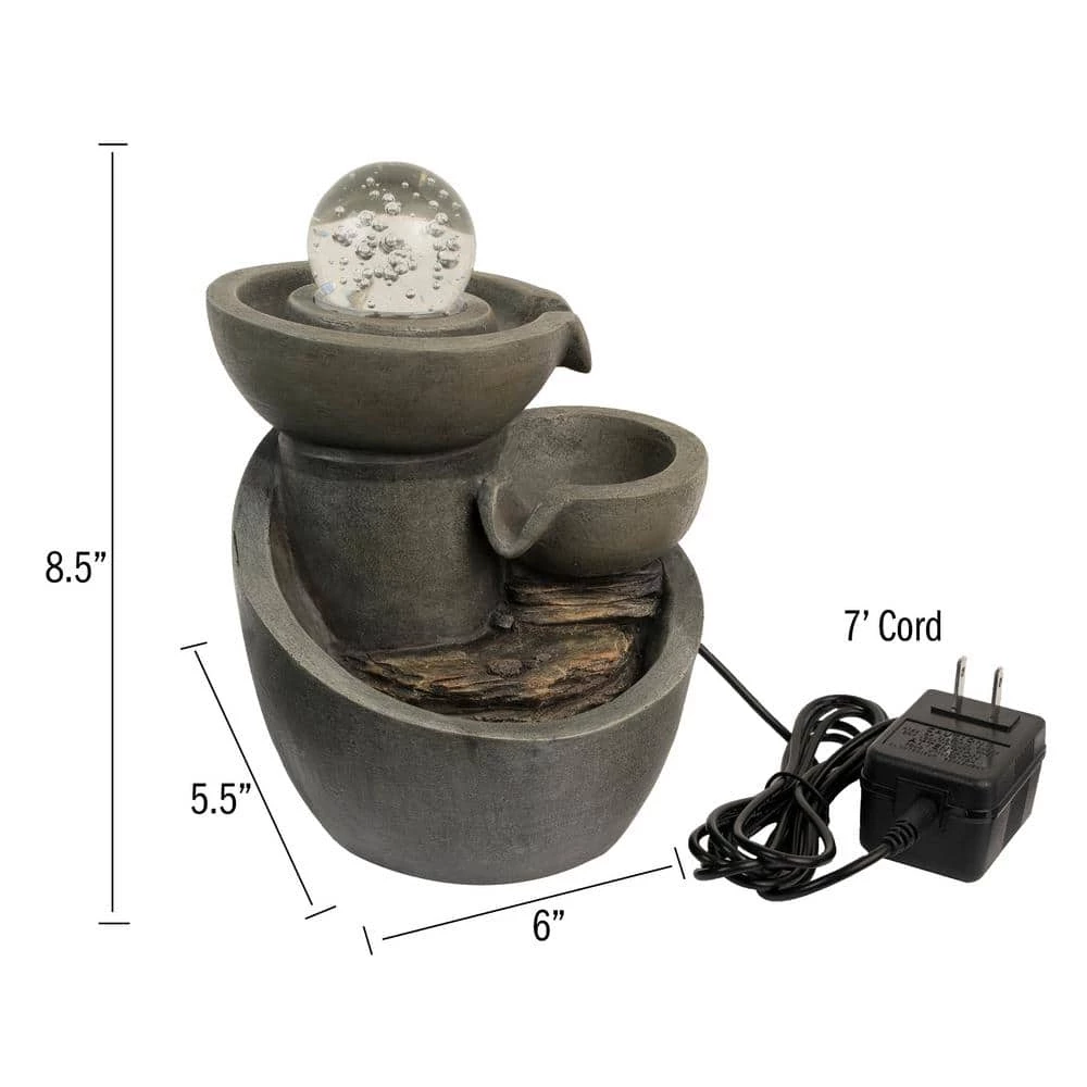 Pure Garden 8.5 in. 3-Tier Indoor Cascading Waterfall Tabletop Water Fountain with LED Lights - Image 2