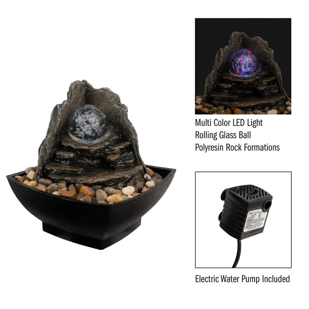 Pure Garden 7.25 in. Indoor Cascading Rock Formation Waterfall Tabletop Water Fountain with LED Lights - Image 3