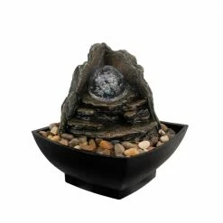 Pure Garden 7.25 in. Indoor Cascading Rock Formation Waterfall Tabletop Water Fountain with LED Lights