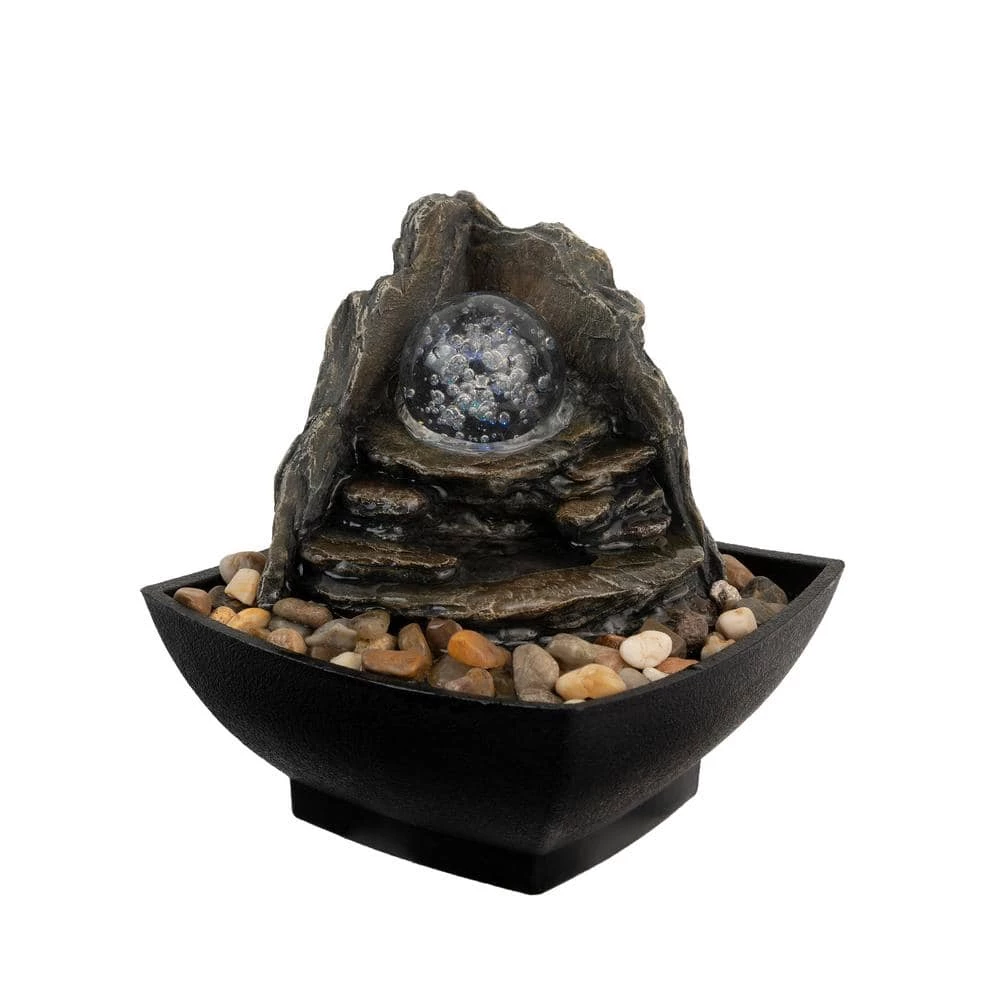 Pure Garden 7.25 in. Indoor Cascading Rock Formation Waterfall Tabletop Water Fountain with LED Lights