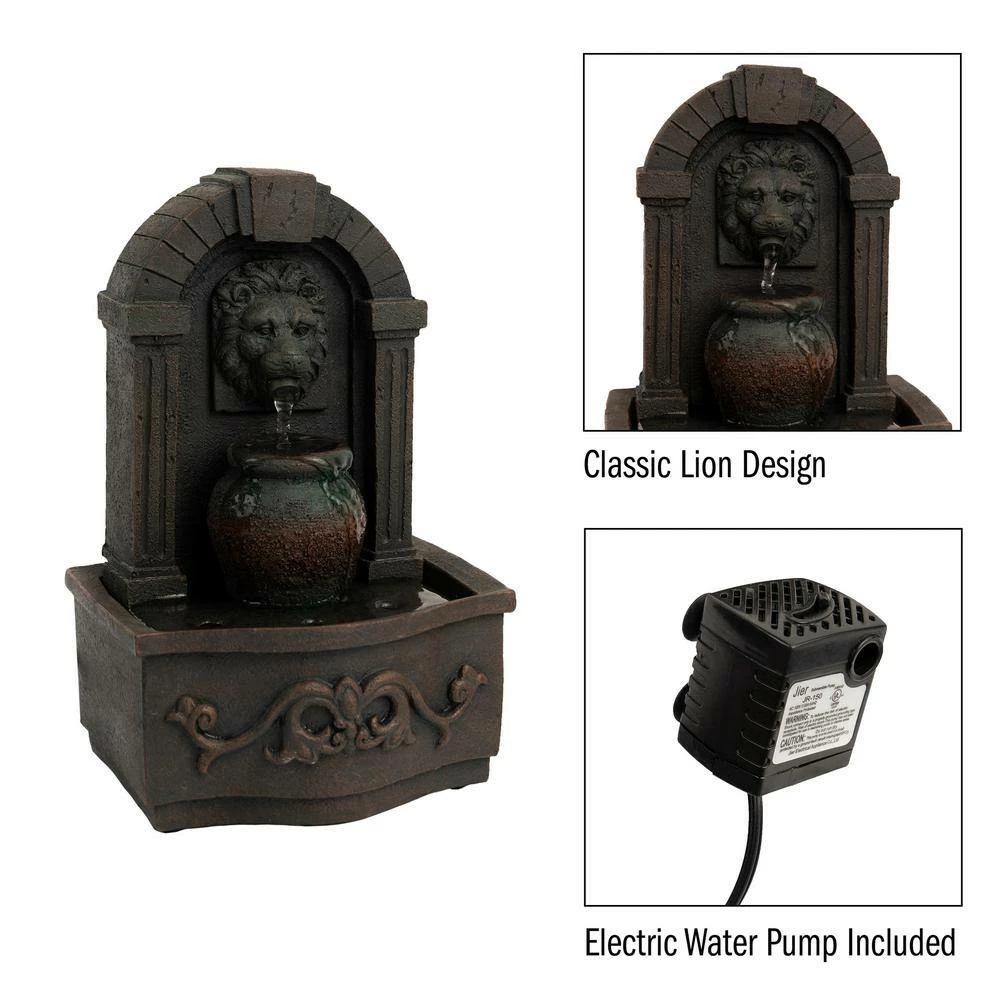 Pure Garden 8.5 in. Indoor Classic Lion Head Waterfall Tabletop Water Fountain - Image 3