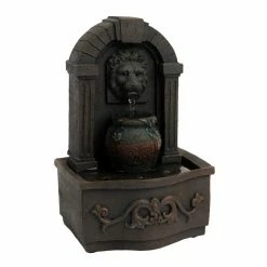 Pure Garden 8.5 in. Indoor Classic Lion Head Waterfall Tabletop Water Fountain