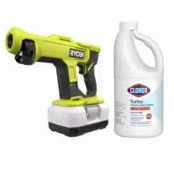RYOBI ONE+ 18V Cordless Handheld Electrostatic Sprayer (Tool Only)Â with Clorox Turbo 64 oz. Disinfectant Cleaner