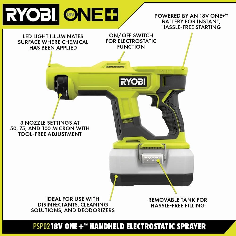 RYOBI ONE+ 18V Handheld Electrostatic Sprayer (Tool Only) with 2L Replacement Tank - Image 3