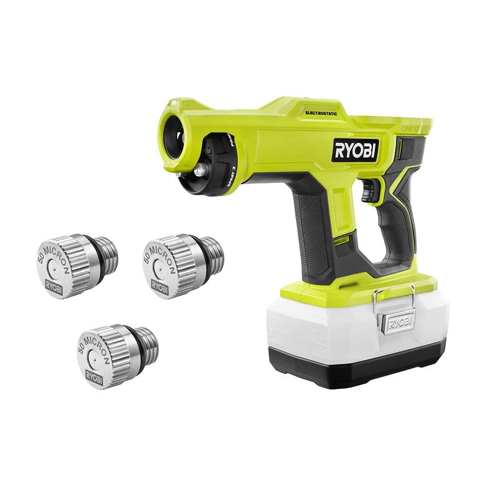 RYOBI ONE+ 18V Handheld Electrostatic Sprayer (Tool Only) with 50 Micron Replacement Nozzle (3-Pack)