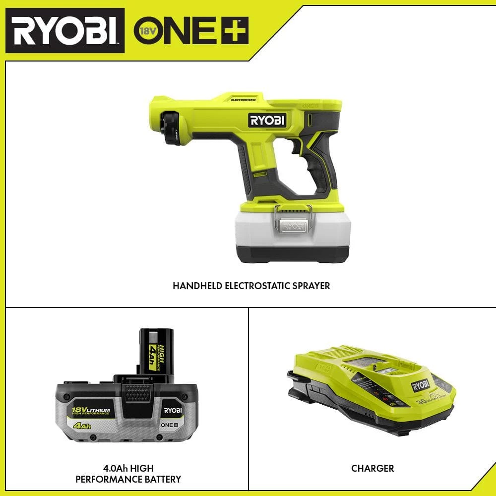 RYOBI ONE+ 18V Cordless Handheld Electrostatic Sprayer with High Performance 4.0 Ah Battery and Charger Kit - Image 2