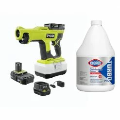 RYOBI ONE+ 18V Cordless Handheld Electrostatic Sprayer with 2 Batteries, Charger and Clorox Turbo 121 oz Disinfectant Cleaner