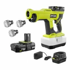 RYOBI ONE+ 18V Cordless Handheld Electrostatic Sprayer Kit with (2) 2.0 Ah Batteries and 75 Mic Replacement Nozzle (3-Pack)
