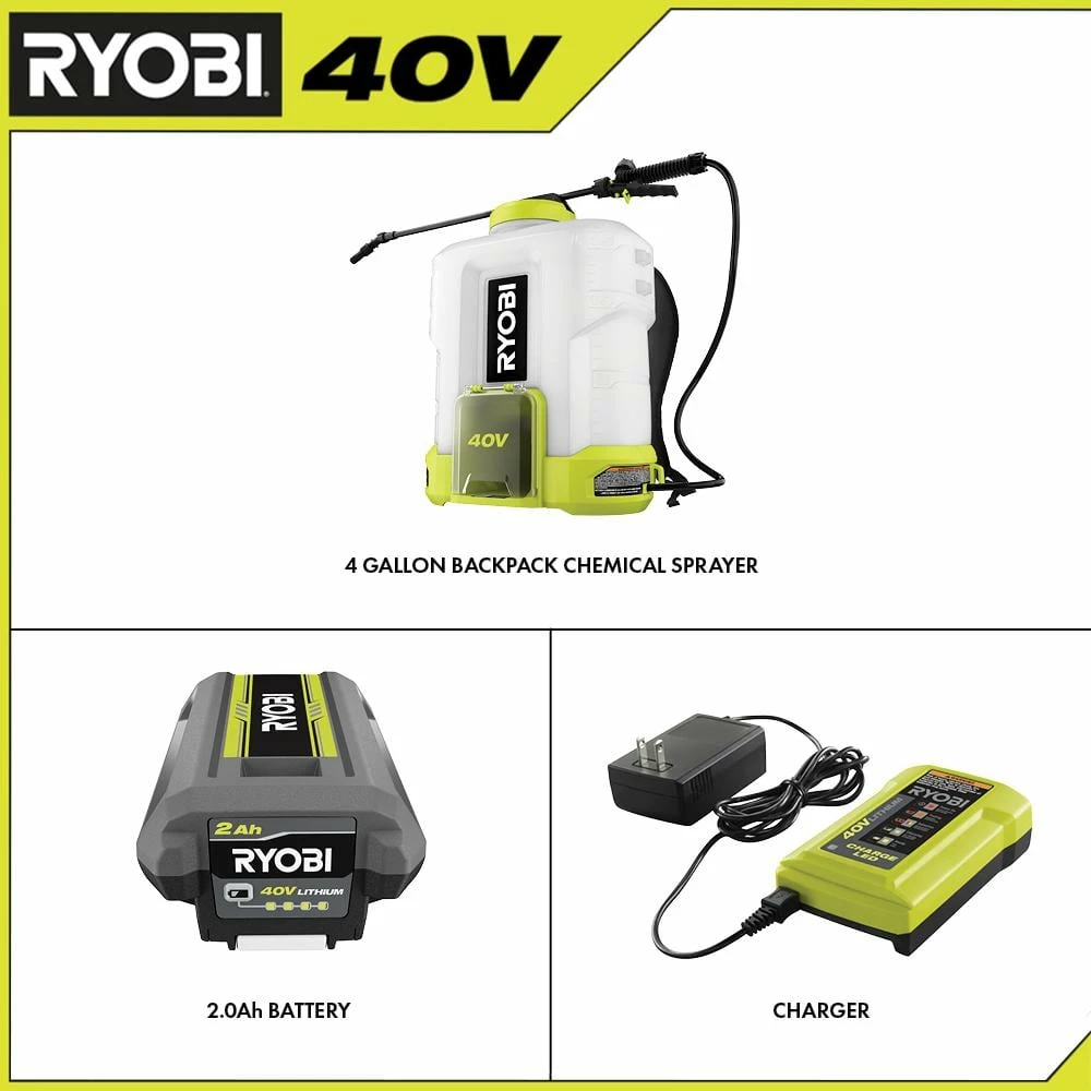 RYOBI 40V Cordless Battery 4 Gal. Backpack Chemical Sprayer with 2.0 Ah Battery and Charger - Image 3