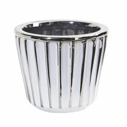 Nearly Natural 4.75 in. Ceramic White Vase with Silver Burnishing