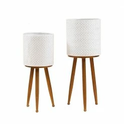 Luxen Home Dimpled Cachepots White and Bronze Metal Decorative Pots (2-Piece)