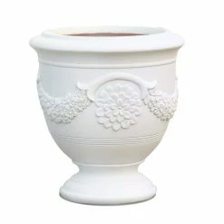 Luxen Home 16 in H. White Floral Urn Planter MgO Composite Decorative Pot