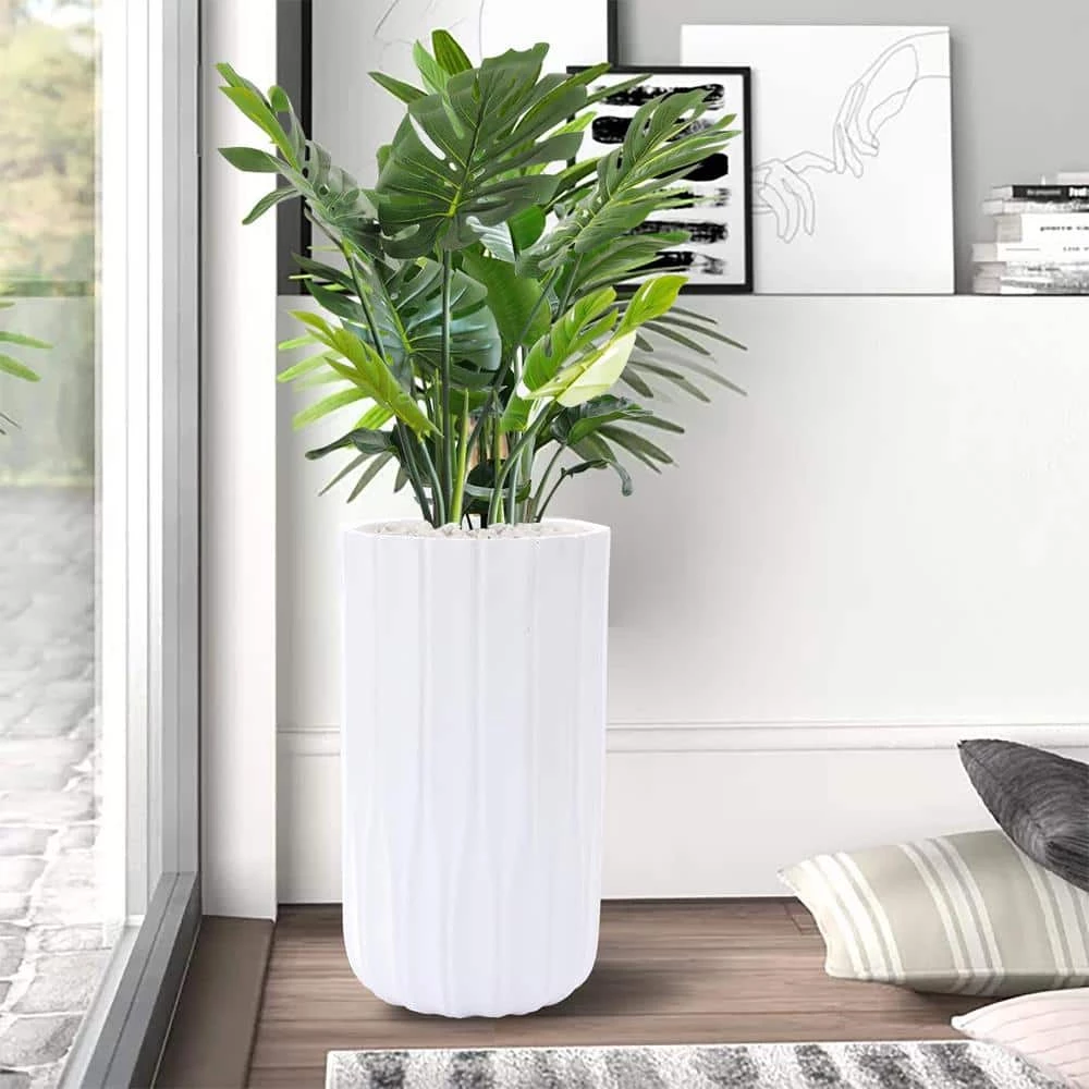 Luxen Home 21.56 in. Tall White MgO Round Planter Composite Decorative Pot - Image 7