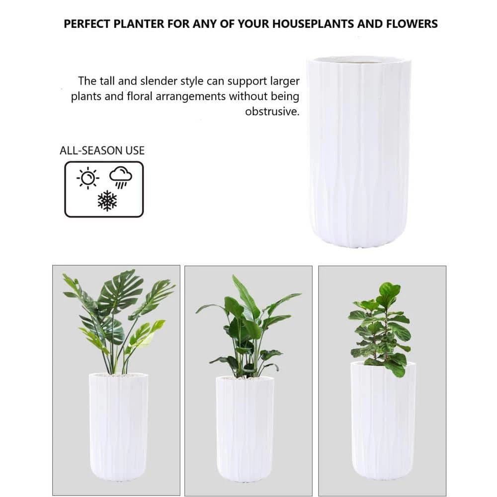 Luxen Home 21.56 in. Tall White MgO Round Planter Composite Decorative Pot - Image 3
