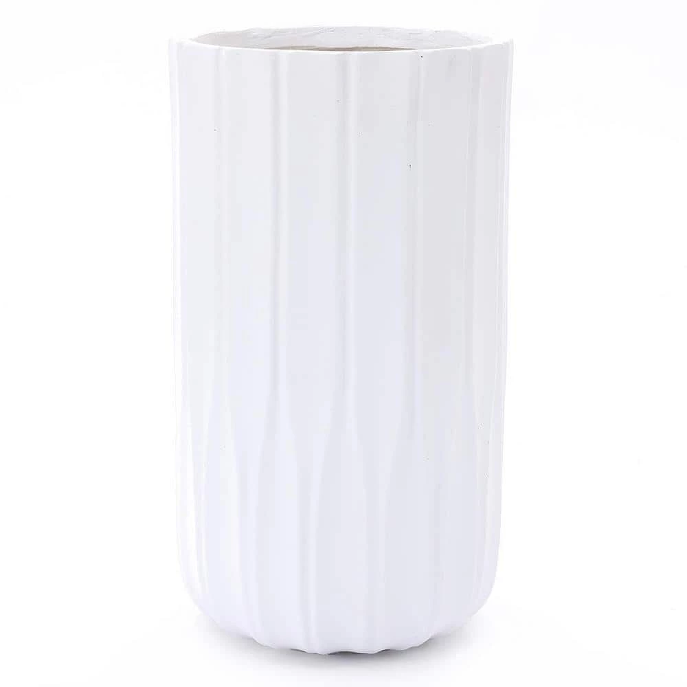 Luxen Home 21.56 in. Tall White MgO Round Planter Composite Decorative Pot