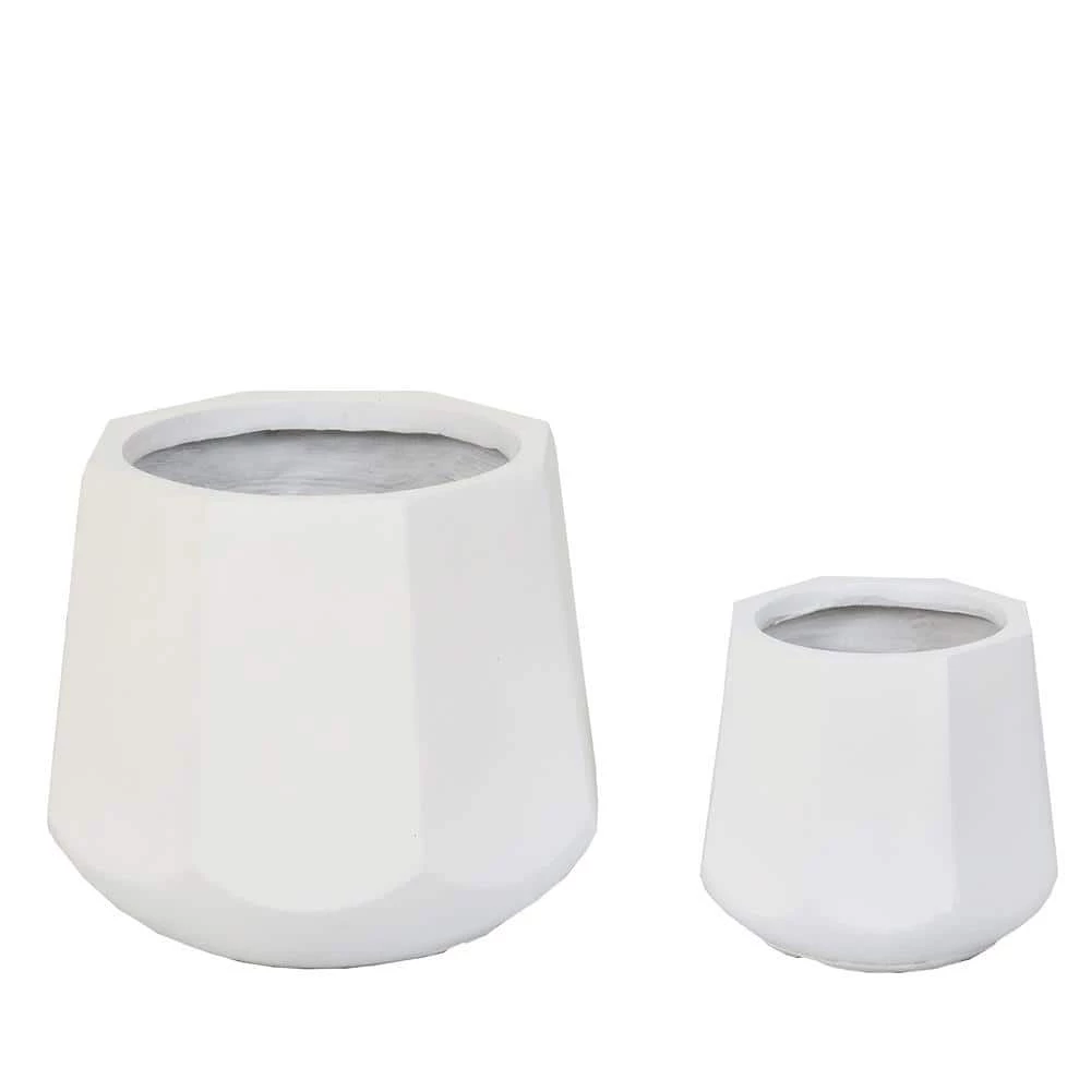 Luxen Home Octagon MgO White Composite Decorative Pots (2-Pack)