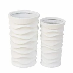 Luxen Home White Tall Wavy Composite MgO Planters (2-Piece)
