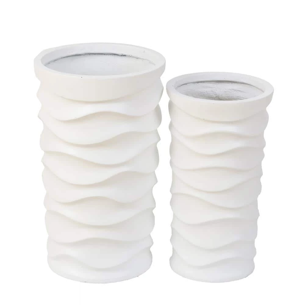 Luxen Home White Tall Wavy Composite MgO Planters (2-Piece)