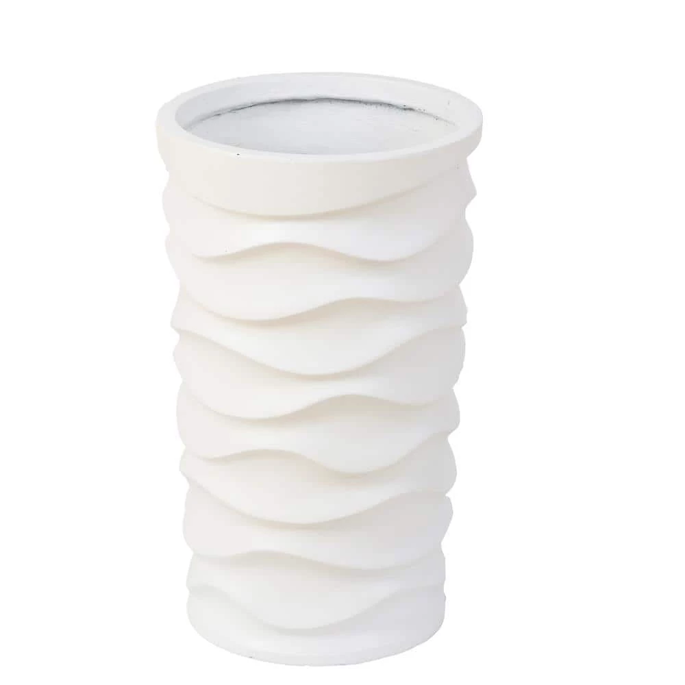 Luxen Home White Tall Wavy Composite MgO Planters (2-Piece) - Image 3