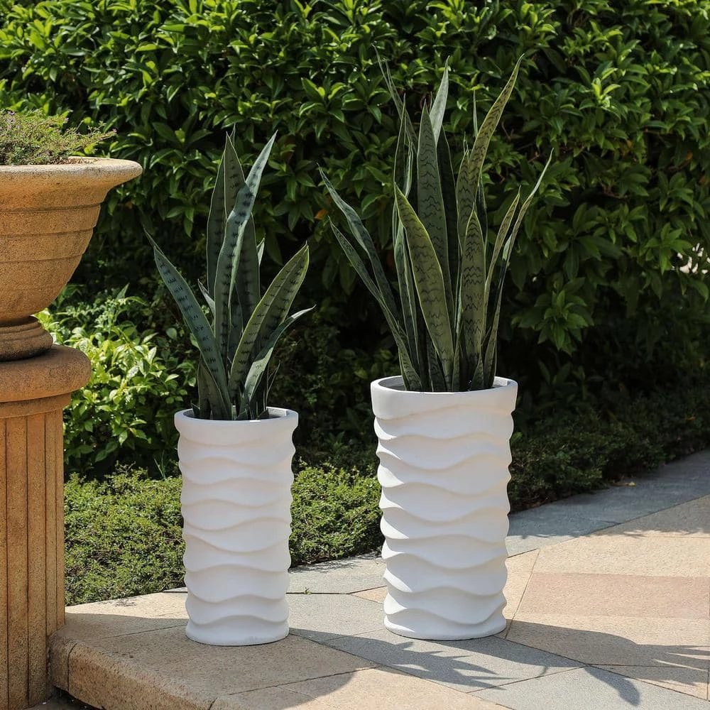 Luxen Home White Tall Wavy Composite MgO Planters (2-Piece) - Image 2