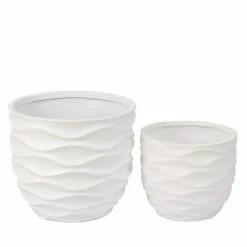 Luxen Home Waves Design MgO White Composite Decorative Pots (2-Pack)