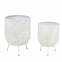 Luxen Home White Round Iron Planters (2-Piece)