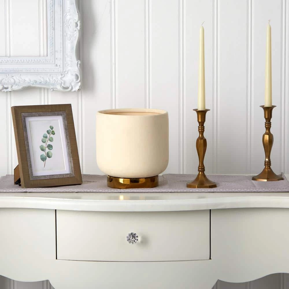 Nearly Natural 8 in. Elegance Ceramic Planter with Gold Accents - Image 3