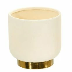 Nearly Natural 8 in. Elegance Ceramic Planter with Gold Accents