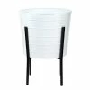 Nearly Natural 16 in. White Metal Farmhouse Ribbed Planter